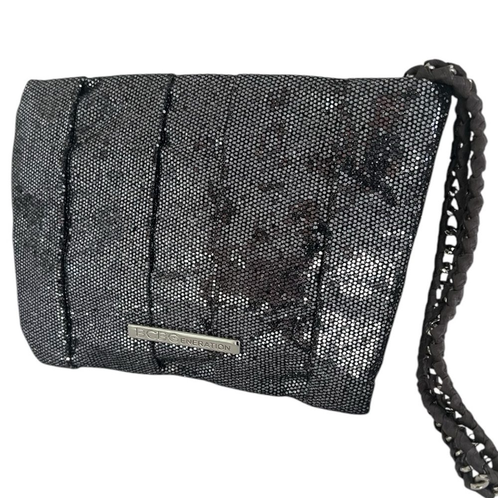 BCBG Generation Sequin Wristlet Small Makeup Pouch metallic